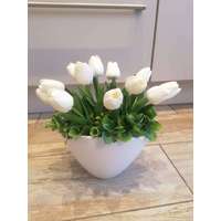  Tulipán Művirág kaspóban több szálas 25cm #fehér