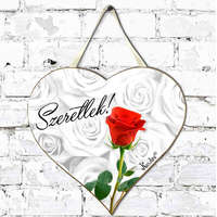  Kicsi Fali Dekor Szív Tábla 19,5 cm x 18,5 cm - Valentin Napi Ajándék - Szeretlek Rózsa szál