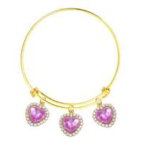 Maria King 3 rózsaszín kristály szív charmos nemesacél karperec, arany színű