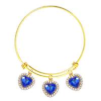 Maria King 3 kék kristály szív charmos nemesacél karperec, arany színű