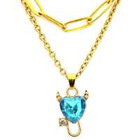 Maria King Dupla rozsdamentes acél nyaklánc arany színben, kék ördög szív medállal