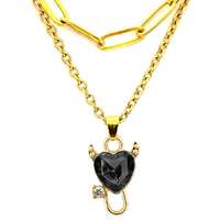 Maria King Dupla rozsdamentes acél nyaklánc arany színben, fekete ördög szív medállal
