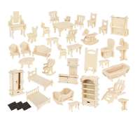  175 darabos, összerakható, kreatív fa baba bútor készítő szett, komplett berendezés babaházba (BB...