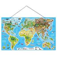 Woody Mágneses világtérkép, puzzle - 3 az 1-ben térkép játék - fa kirakó -91290