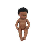 Miniland Baba - afrikai fiú, hajas, 38 cm-es, vízálló, MINILAND, ML31053