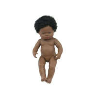 Miniland Baba - afrikai lány, hajas, 38 cm-es, vízálló, MINILAND, ML31054