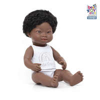 Miniland Baba, afrikai fiú, Down-szindrómás, fehérneműben, 38 cm, Miniland ML31175