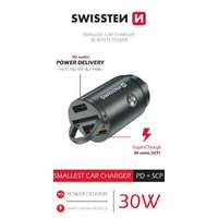 Swissten Swissten autós töltő adapter PowerDeliver USB-C + Super Charge 3.0, 30W, nano, ezüst