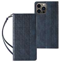Hurtel Mágneses tok pánttal iPhone 13 Pro tokhoz tok pénztárca + mini nyaklánc medál kék
