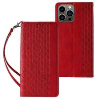 Hurtel Mágneses tok pánttal iPhone 12 Pro Max tok pénztárca + Mini Lanyard medál piros