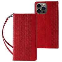 Hurtel Mágneses tok pánttal iPhone 12 Pro tokhoz tok pénztárca + mini nyaklánc medál piros