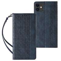 Hurtel Mágneses tok pánttal iPhone 12 tokhoz tok pénztárca + mini nyaklánc medál kék