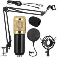  Professzionális kondenzátor stúdió mikrofon, állvánnyal és kiegészítőkkel, arany-fekete