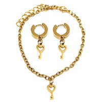 Maria King Szív Kulcs charmos nemesacél karkötő + fülbevaló szett, arany színű