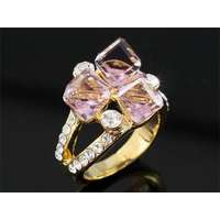 Swarovski Arannyal bevont 3 kockás gyűrű rózsaszín Swarovski kristályokkal #7 (0874.)