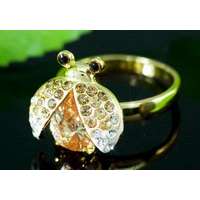 Swarovski Arannyal bevont katicabogár gyűrű borostyánszínű Swarovski kristállyal (0883.)