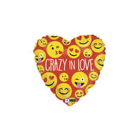 Grabo S.R.L. 46 cm-es szív alakú Crazy in love feliratos, hologrammos fólia lufi