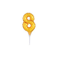  15 cm-es tortára szúrható, arany színű 8-as szám fólia lufi