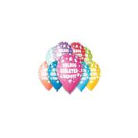 GE.MA.R srl - Italy 30 cm-es Boldog születésnapot feliratos limezöld színű gumi léggömb - 100 db / csomag