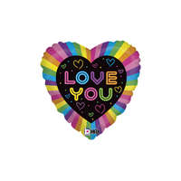 Grabo S.R.L. 46 cm-es szív alakú neon színű fólia lufi Love you felirattal