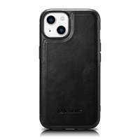 iCarer iCarer Leather Oil Wax valódi bőr tok iPhone 14 Plus (MagSafe kompatibilis) fekete (WMI14220719-BK)
