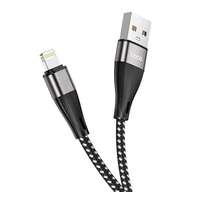 Hoco HOCO X57 adatkábel és töltő (USB - lightning 8pin, 2.4A, 100cm, törésgátló, cipőfűző minta) FEKETE