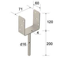 JKH Oszloptalp "U" betonozható 71 x 60 x 120 / 4 mm (szár 200mm) horganyzott 3217570