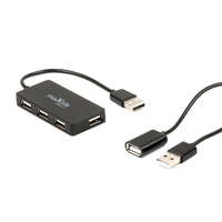  Adapter: MaxLife HUB - 4xUSB porttal + USB fekete kábel, 1,5m