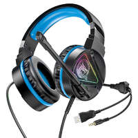 Hoco Vezetékes gamer fejhallgató, headset 3,5 mm-es Jack csatlakozóval Hoco W104 Drift kék