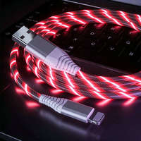  USB töltő és adatátvivő kábel iPhone -hoz, 1m LED fénnyel, piros