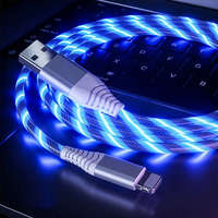  USB töltő és adatátvivő kábel iPhone -hoz, 1m LED fénnyel, kék