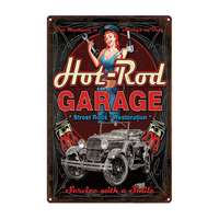  Retro dekor fémtábla, Hot Road Garage, Méret: 20x30cm