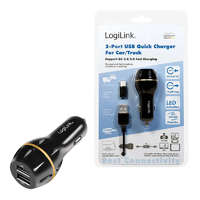 Logilink Logilink USB autós töltő, 2x USB port QC technológiával, 19,5W