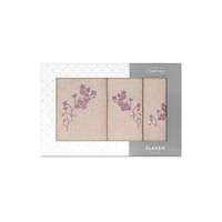 Eurofirany Blossom 3db-os virágmintás hímzett törölköző szett Pasztell rózsaszín/lila