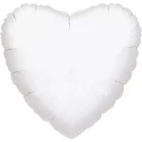  Metallic White, Fehér szív fólia lufi 43 cm