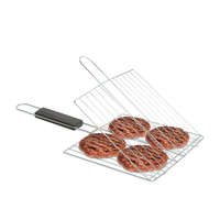 BBQ Bewello Grill hamburger sütő rács - króm bevonattal, fa nyéllel - 38 x 22 cm - 56300D BBQ húspog...