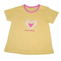 Mini Sárga kislány póló, rövid ujjú, rózsaszín nyakú, &#039;Sweet Heart&#039;