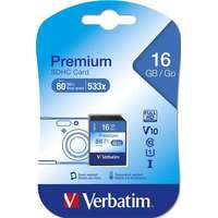 Verbatim VERBATIM Memóriakártya, SDHC, 16GB, CL10/U1, 80/10 MB/s, VERBATIM "Premium"
