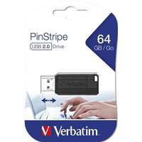 Verbatim VERBATIM Pendrive, 64GB, USB 2.0, 10/4MB/sec, VERBATIM "PinStripe", fekete