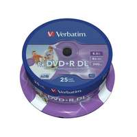 Verbatim VERBATIM DVD+R lemez, kétrétegű, nyomtatható, no-ID, 8,5GB, 8x, 25 db, hengeren, VERBATIM "Double...
