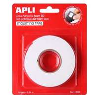 APLI APLI Ragasztó tekercs, 3D, kétoldalas, szivacs, APLI, 19 mm x 2,28 m, fehér