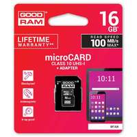 Goodram Goodram M1AA-0160R12 memóriakártya MicroSDHC 16GB CL10 UHS-I + adapter