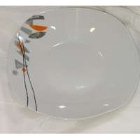  Homefavour szögletes narancs - szürke mélytányér, porcelán, 22x22 cm, 1 db