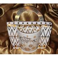  Karácsonyi porcelán bögre arany-antracit díszítéssel, Merry Christmas felirattal, 38 cl, 1 db,