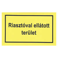 SOLLEYSEC Figyelmeztető matrica, öntapadós, sárga,"RIASZTÓVAL ELLÁTOTT TERÜLET" feliratú, 100 x 160 mm.