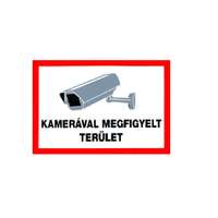 SOLLEYSEC Figyelmeztető tábla, "KAMERÁVAL MEGFIGYELT TERÜLET" feliratú és kameraházat ábrázoló képpel, 1 mm-es műanyag tábla.
