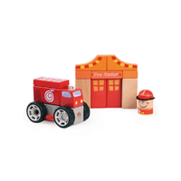 Bino Toys Színes fa építőkockák - Tűzoltóság játékszett