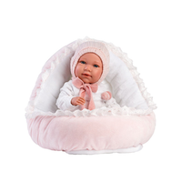 Llorens Llorens: Mimi 42cm-es síró kislány baba pink ruhában bölcsővel (74088)