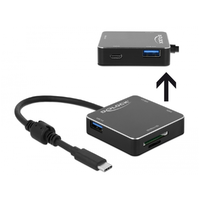 Delock Delock 3 portos, USB 3.1 Gen 1 elosztó USB Type-C kapcsolattal és SD + Micro SD Slottal