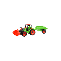 LENA LENA: Óriás zöld-piros traktor markolóval és utánfutóval 107cm